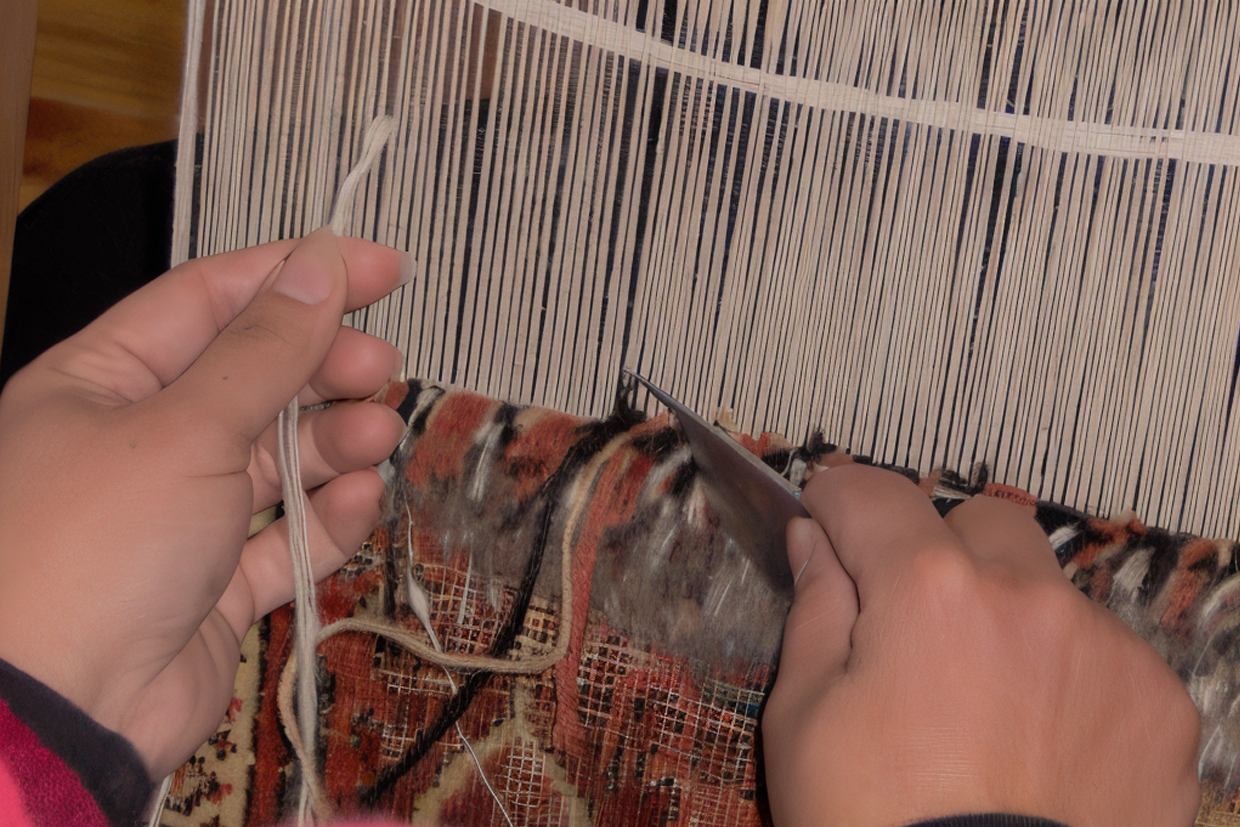 Penjagaan pinggir dan gentian karpet hand-knotted